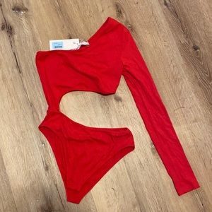 Emma & Sam cut out red body suit